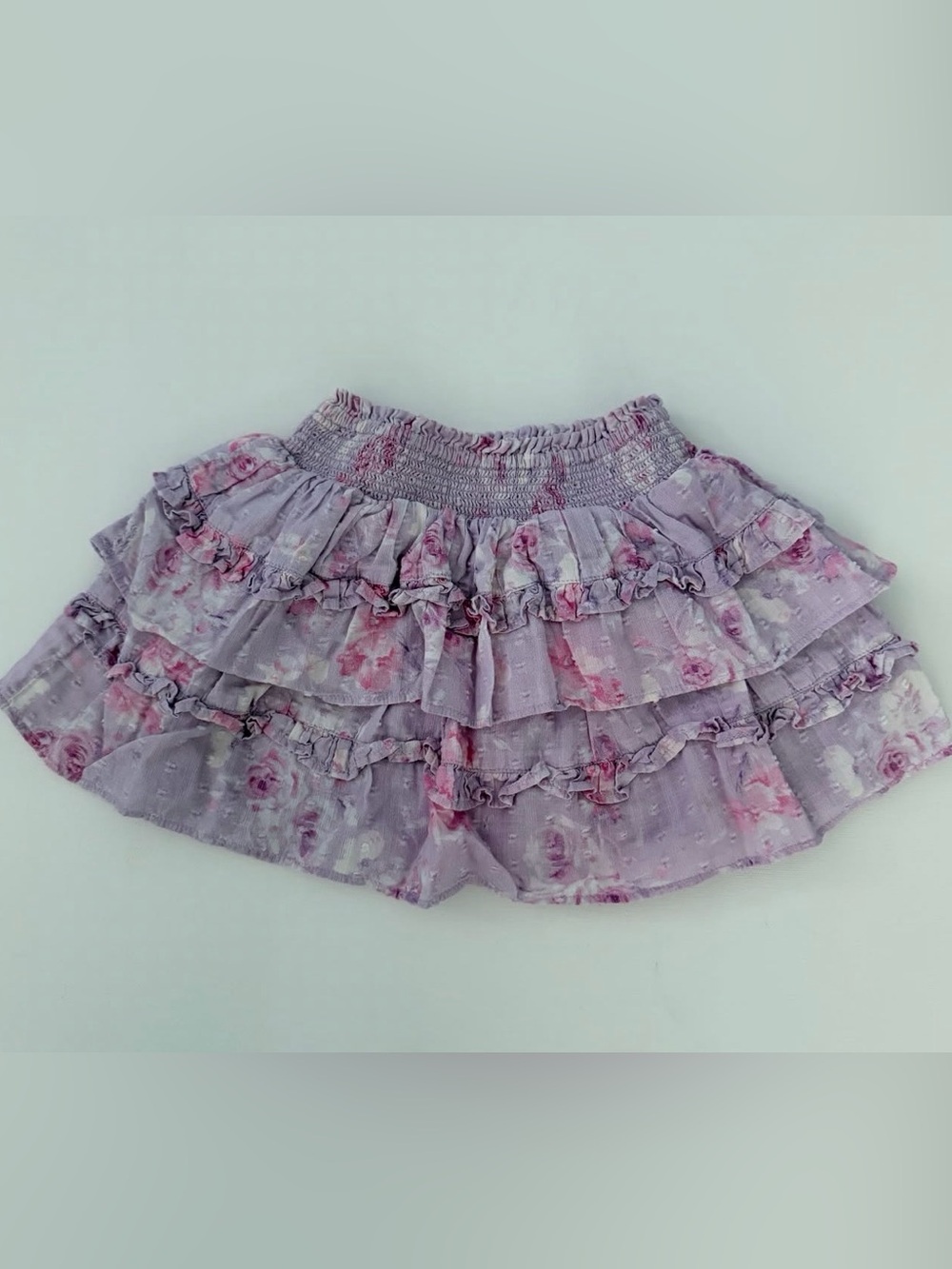 LoveShackFancy Lilac Floral Ruffle Skirt - Kids Bottoms